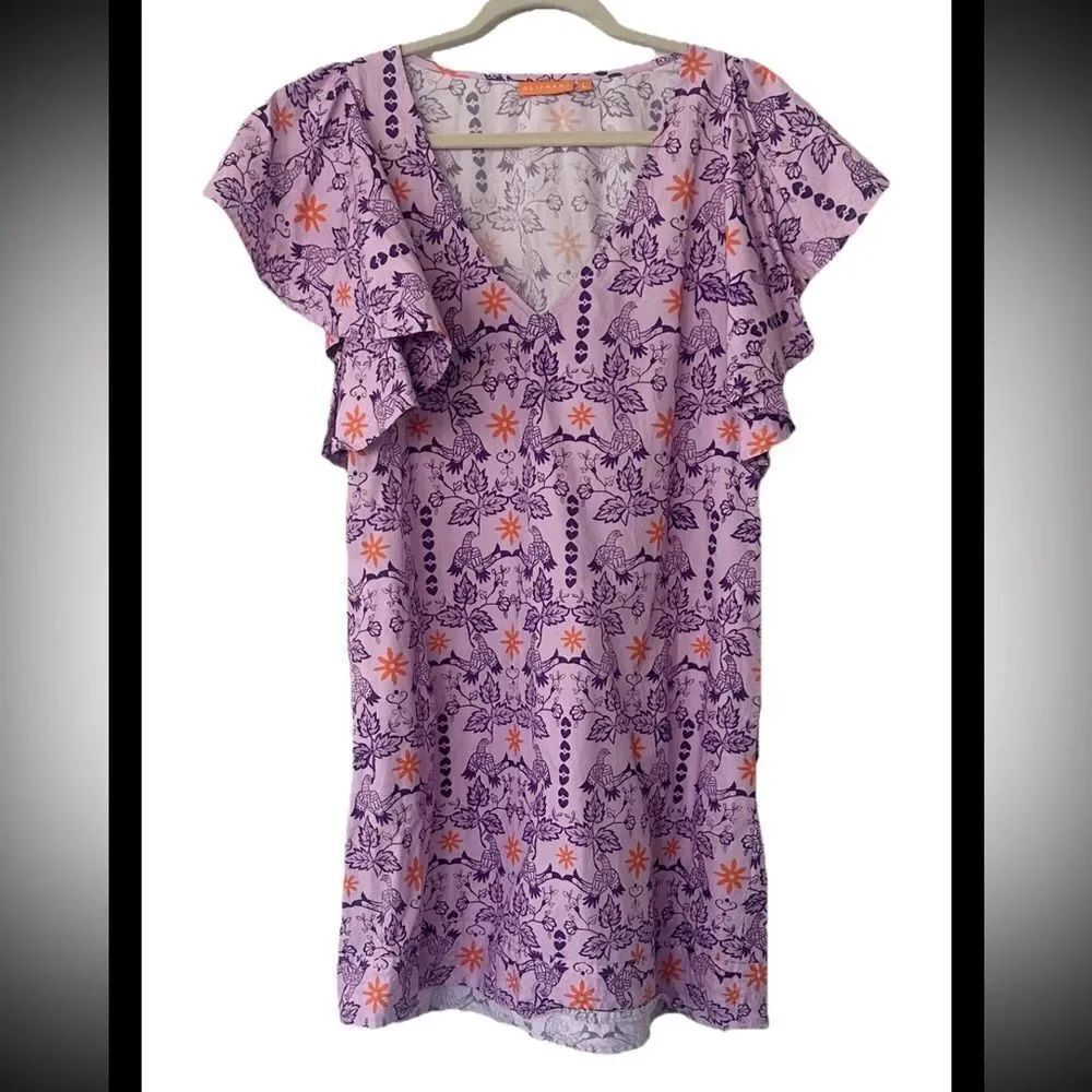 Oliphant Flutter Sleeve Floral Knee Length/Mini Dress L